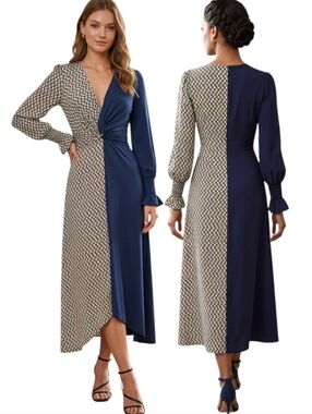 DIANE VON FURSTENBERG "Michelle" Silk Twist Front Midi Dress - Size 4